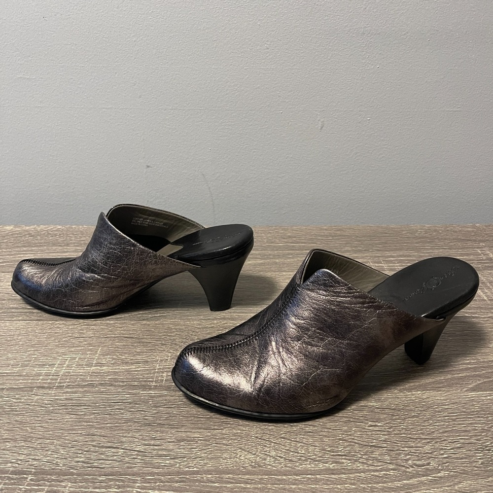 Born BOC Women's Shoes Size 9 Metallic Gray Leather Slip On Mules Casual Heels - Picture 4 of 10